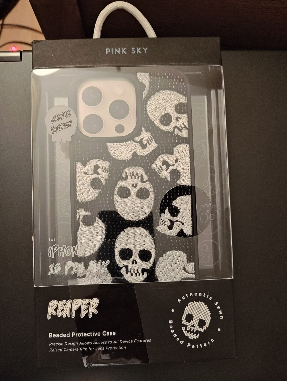 Reaper Beaded Skull iPhone 16 Pro Max Case - Black & White